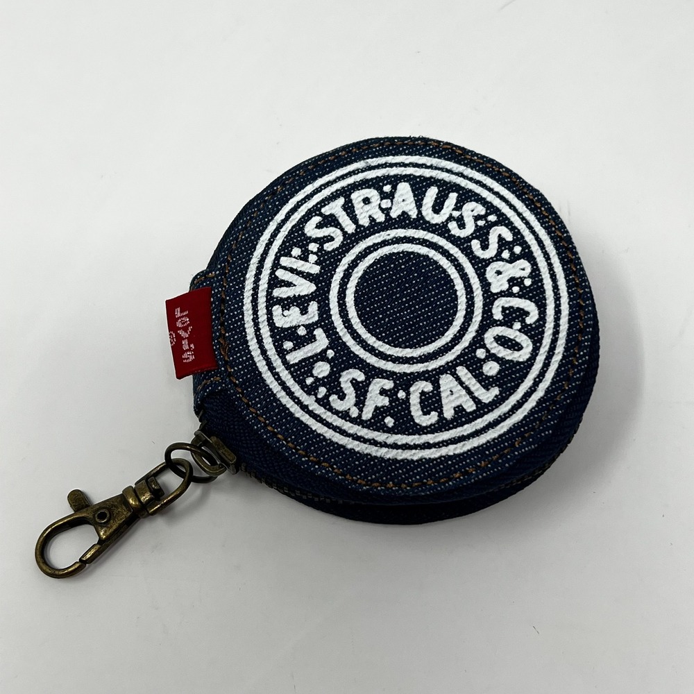 Levi Strauss & Co Denim Round Coin Pouch Keychain Blue Jean Logo Small Wallet